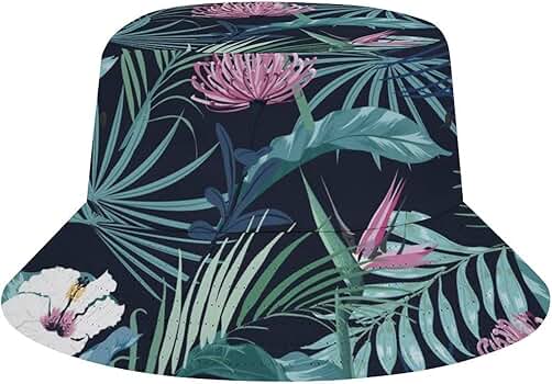 Bucket Hat for Women Men, Stylish-Dark-Tropical-Flower